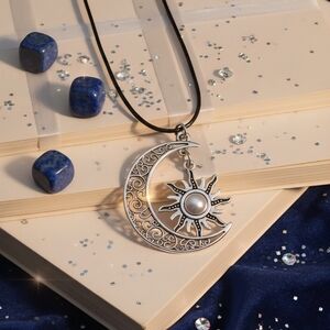 Celestial Sunβ & Moon Silver Plated Mixed Metal Adjustable Necklace Whimsigoth